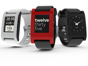 Pebble watches in different  colours